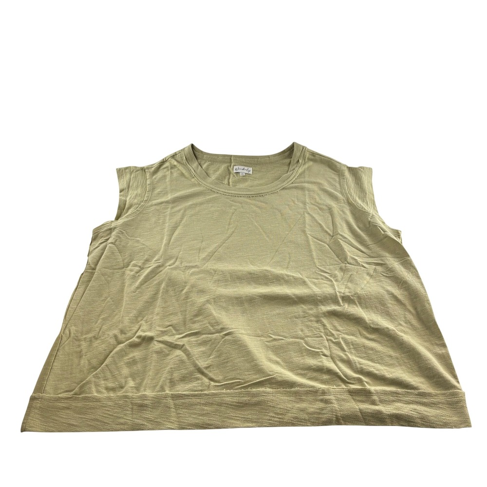 Wonderly Women 1X Chartreuse Green Cotton Linen Blend Cap Sleeve Knit Top Casual